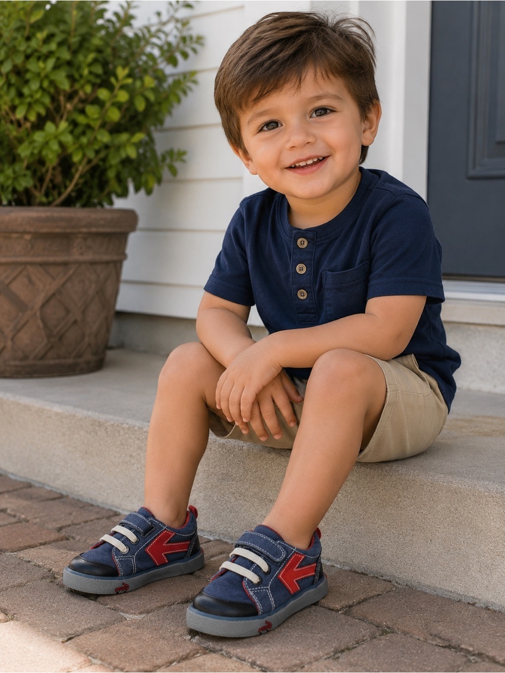 See Kai Run Navy Sneakers with Red Accent and Cream Straps